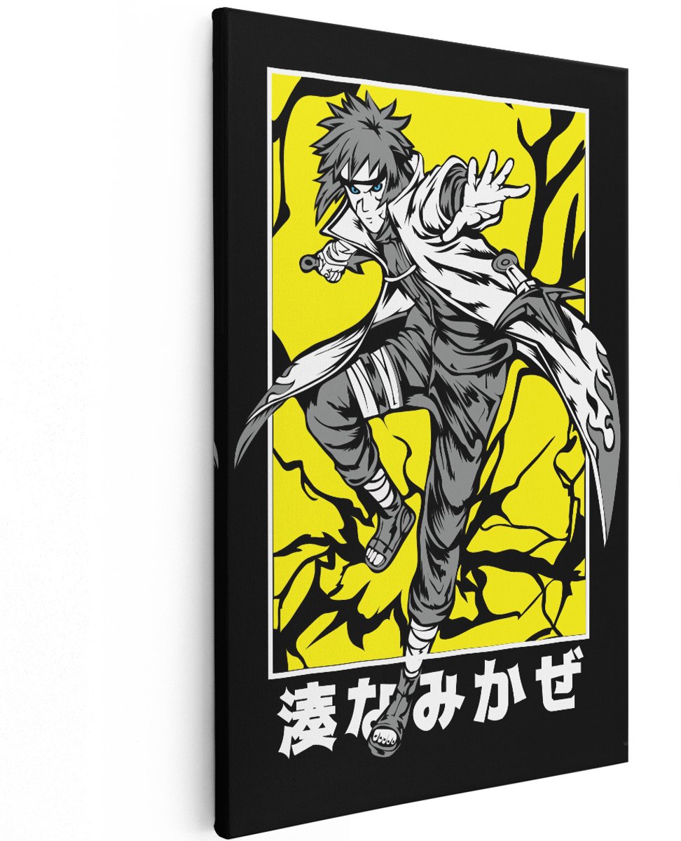 Artaza Canvas Schilderij Anime Ninja - 120x180 cm - Groot - Wanddecoratie Jongenskamer - Muurdecoratie Japan - Schilderij Anime Slaapkamer - Geel