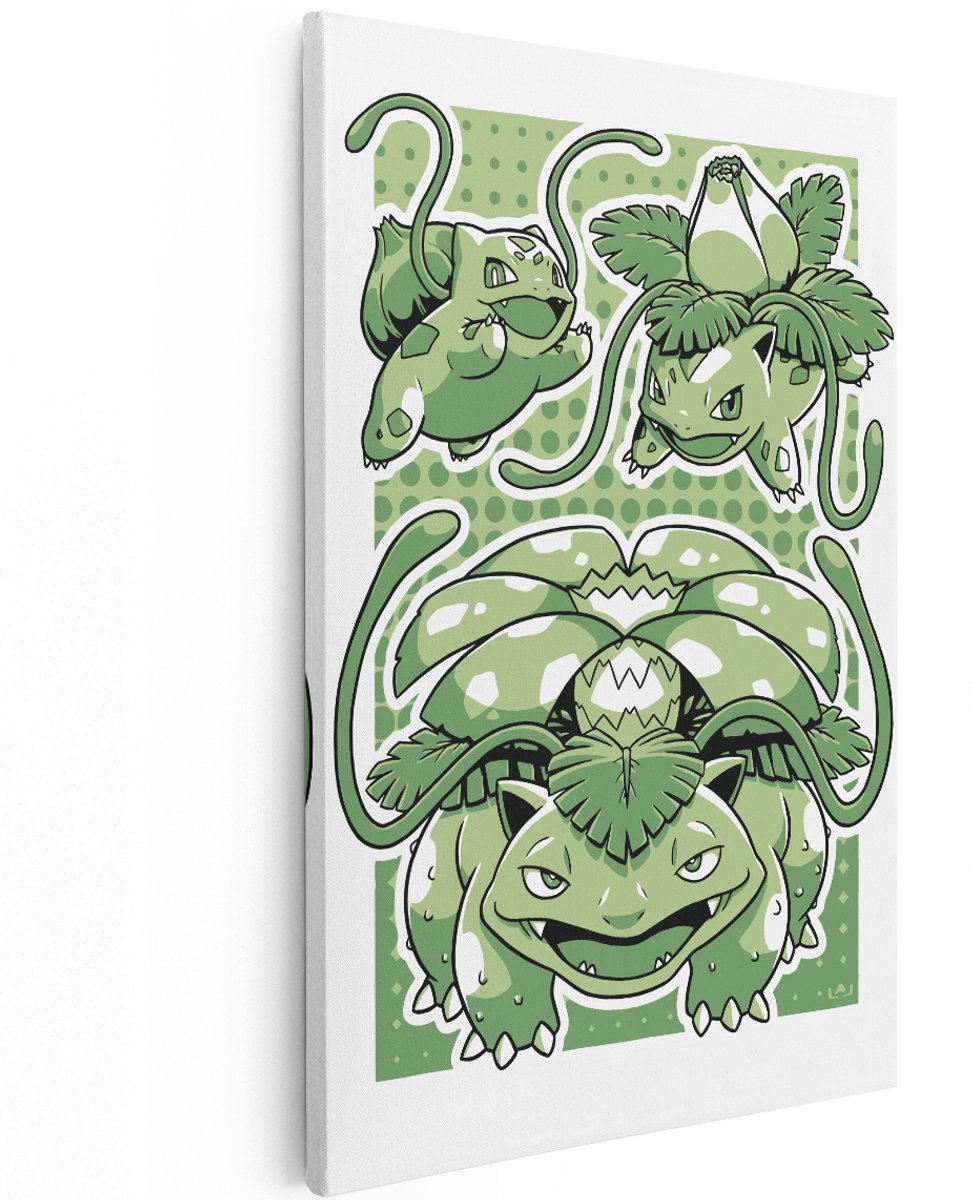 Artaza Canvas Schilderij Venusaur - 120x180 cm - Groot - Wanddecoratie Pokemon Evolutie - Muurdecoratie Kinderkamer - Decoratie Bulbasaur Groen