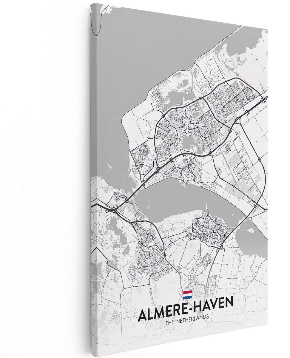 Artaza Canvas Schilderij Stadskaart Almere-Haven in het Wit - 120x180 cm - Groot - Muurdecoratie - Canvas Print