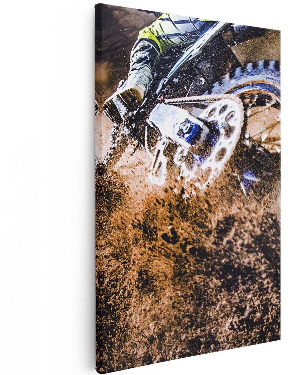 Artaza Canvas Schilderij Motorcross Wiel Met Modder - 120x180 cm - Groot - Wanddecoratie Woonkamer - Schilderijen - Muurdecoratie