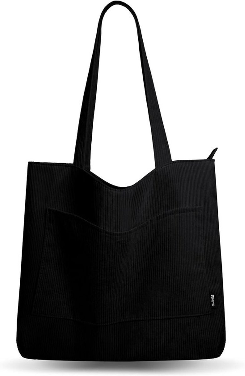 Grote Corduroy Shopper Tas voor Dames met Rits en Schouderriem