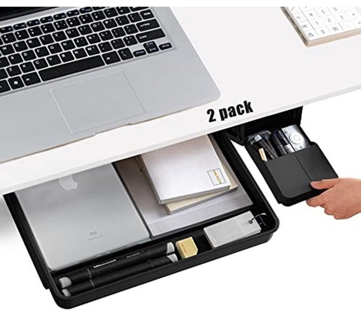 Onder Bureau Lade Organizer - 2 Stuks (Groot en Klein) Zwart