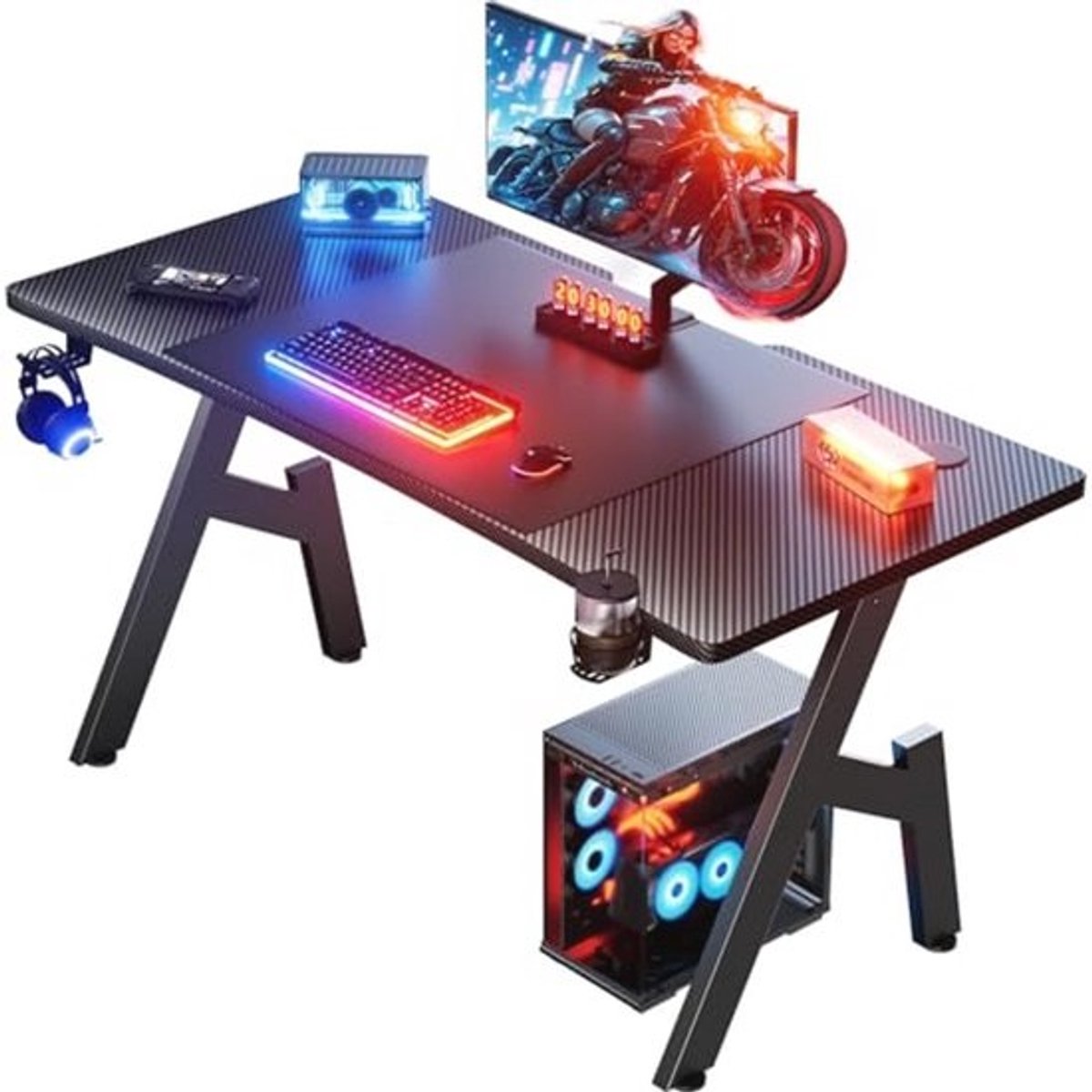 Gaming Bureau 140 x 60cm - Stabiel PC-tafel met Koolstofvezel Blad en Ergonomisch Ontwerp