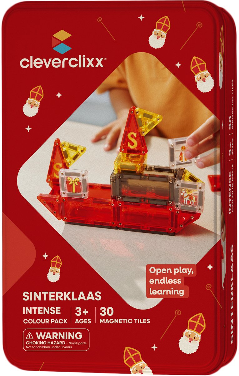 Cleverclixx - mini Tiles - Sinterklaas - 30 stuks - STEM - Magnetisch speelgoed - Travelset
