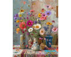 Bloemen schilderen op nummer-set, doe-het-zelf schilderset met canvas, penselen en acrylverf, geschikt voor volwassenen en beginners, cadeau en…
