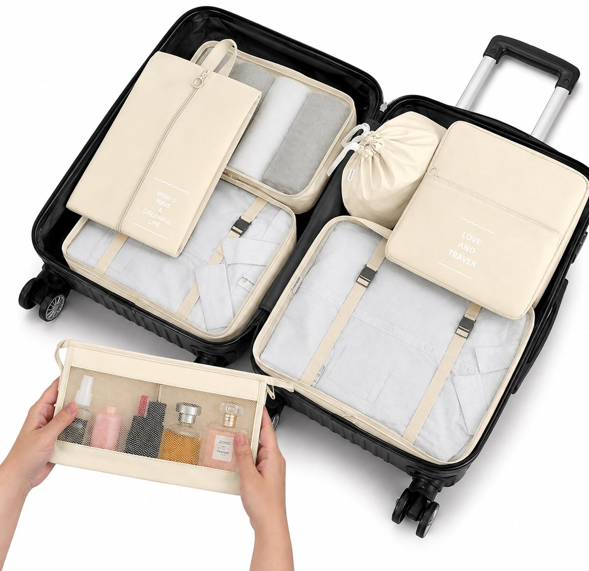 Reisorganizers - 8-delige kofferset - Beige