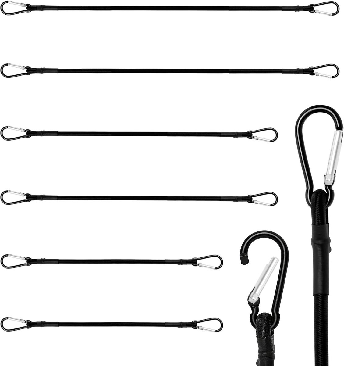 Set van 6 Elastische Spanbanden met Haak 15.7/23.6/80 cm voor Dakdrager, Tarp en Backpack - Ideaal voor Reizen en Kamperen Buitenactiviteiten