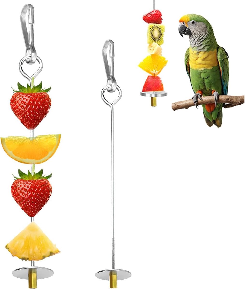 RVS Fruit- en Groentehouder voor Vogels, 2 Stuks, Ideaal voor Parkieten en Kaketoes, Perfect voor Voeding en Speelplezier