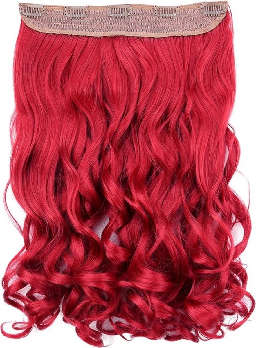 Clip-in Haarverlenging Golfend 40cm Donkerrood Synthetisch Haarstuk