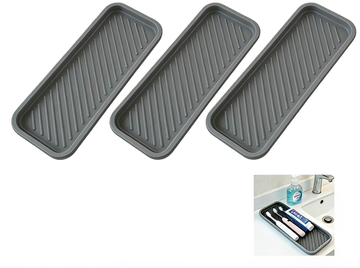 3 Stuks Siliconen Spoelbak Organizer - Sneldrogend Afdruiprekje voor Sponzen en Zeep - Keuken en Badkamer - 23 x 9 cm