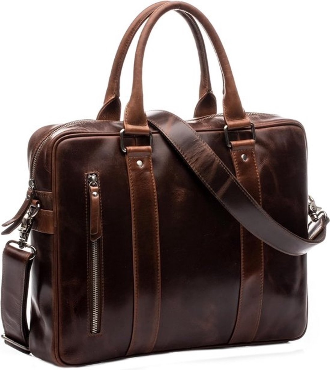 Grote laptoptas van echt leer – 15,4 inch zakelijke schoudertas – handgemaakt in bruin-cognac