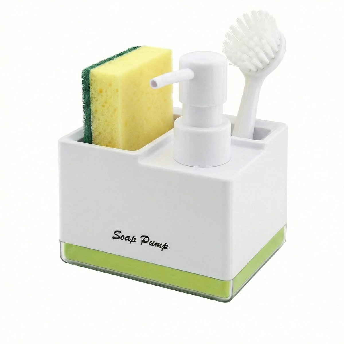 Afwasmiddeldispenser - 3-in-1 met Spons- en Borstelhouder - Voor de Keuken - Wit 500ml