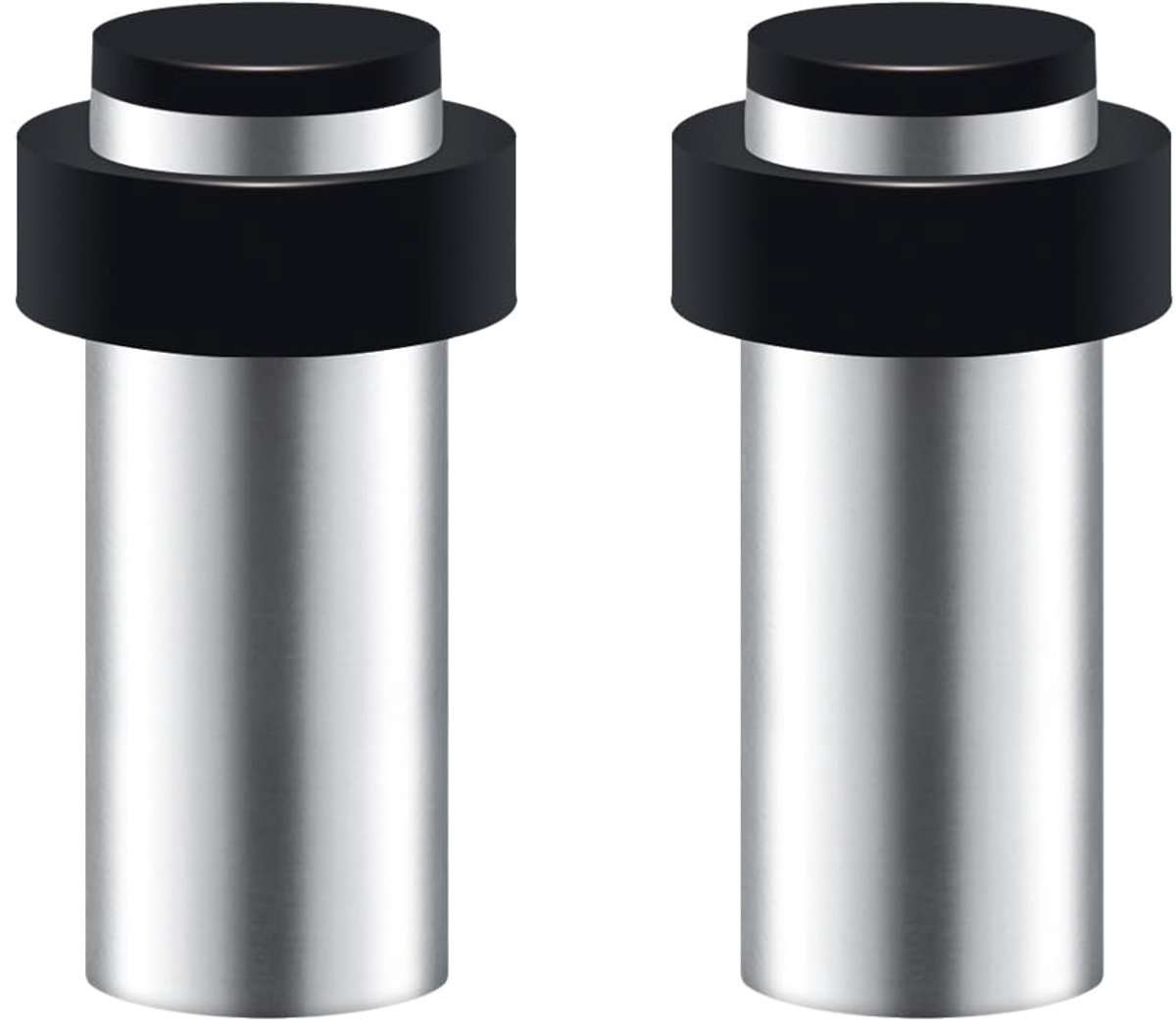 Deurstopper - RVS met rubberen buffer en schroefbevestiging - Voor vloer- of wandmontage - Set van 2 - Ø 32 x 80 mm