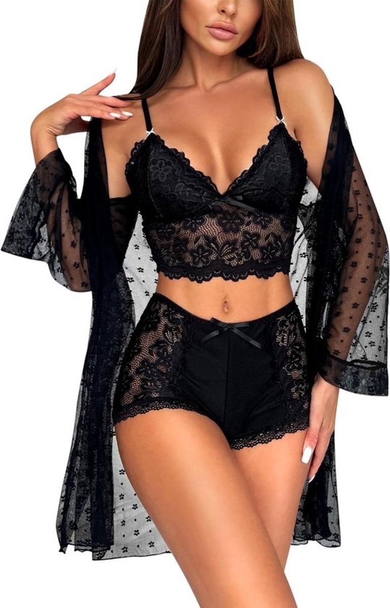 Sexy 3-delige kanten babydoll lingerie set voor dames