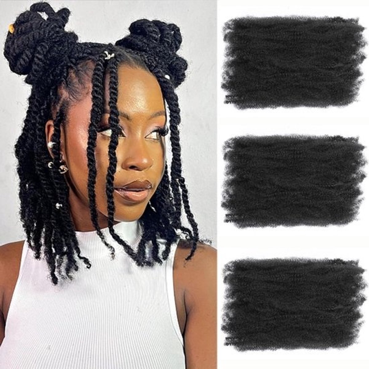 Krullend Kinky Bulk Haar Set - 3 Bundels Synthetische Marley Twist Extensions voor Dreadlocks en Mini Twists