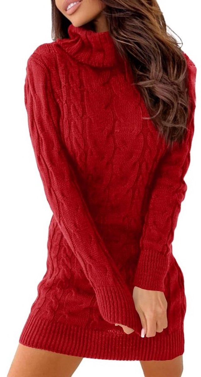 Elegante Gebreide Jurk voor Dames met Rolkraag - Stretch Winterjurk