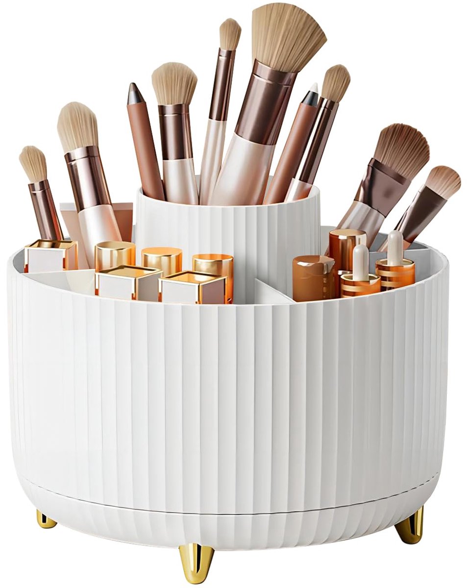Make-up en Cosmetica Organizer - 360° Draaibaar met 5 Vakken en Grote Capaciteit - Voor Skincare, Kwasten, Badkamer en Slaapkamer - Wit