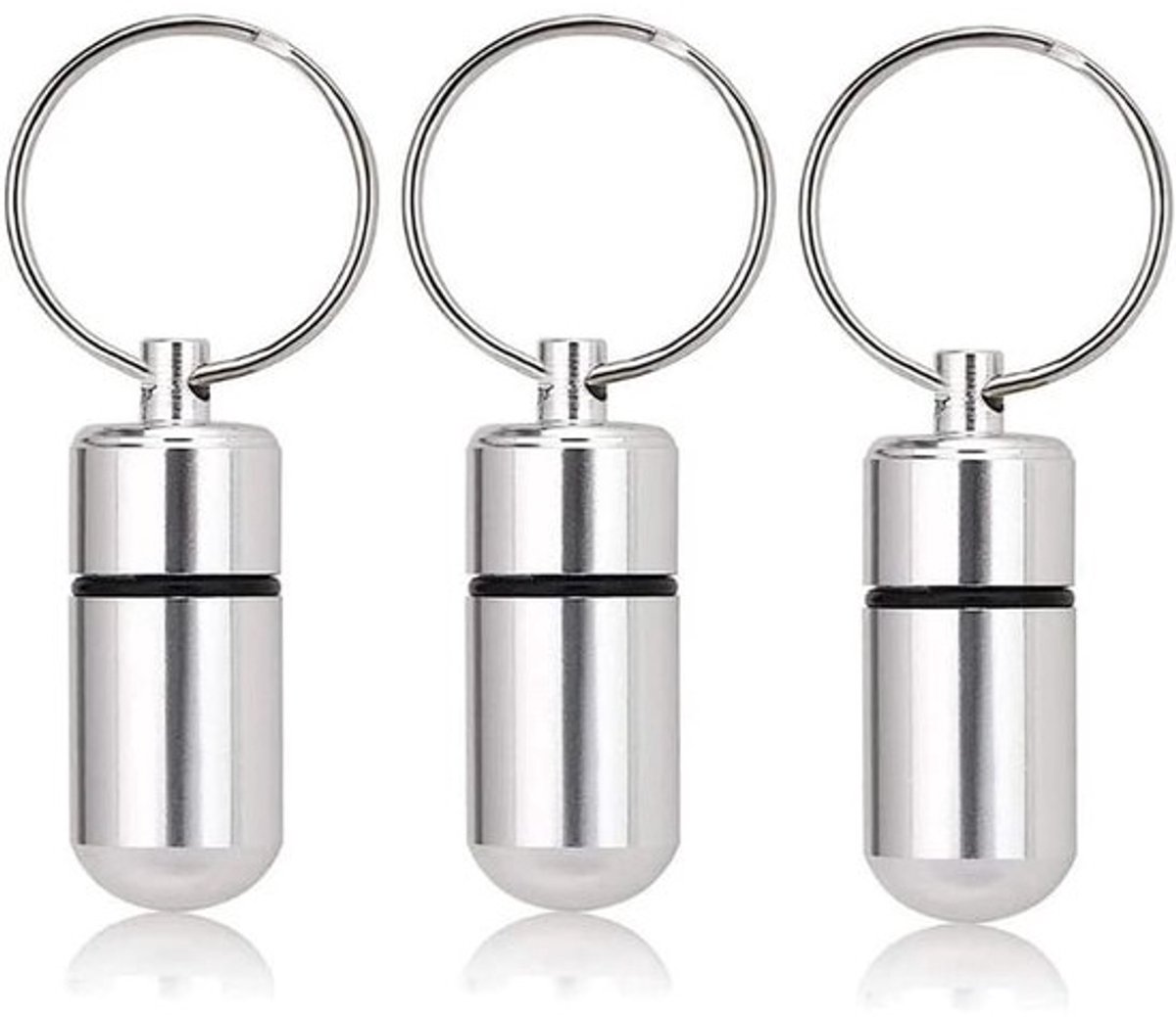 Dailygoods- Pillendoosje Klein - 3 Stuks - Sleutelhanger - Waterdicht - Draagbaar - Afmetingen 4,8 x 1,4 cm - Voor Medicijnen en Kleinigheden - Medicijnhouder
