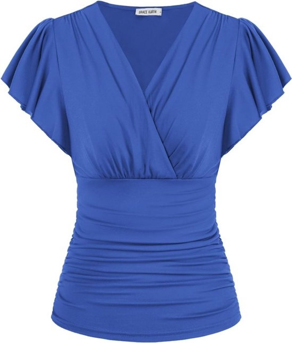 Dames T-shirt met Vleermuismouwen en V-hals in Chiffon
