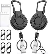2 Stuks Heavy-Duty Uittrekbare Sleutelhanger met Pasjeshouders - Trekkoord Pashouder voor Dames/Heren - Broekclip Badgehouder 80cm Intrekbaar - Uitrolbare Karabijnhaak Sleutelkoord - Clip Sleutel Koord Uitrekbaar - ID Badges Keykoord/Kecord - Zwart