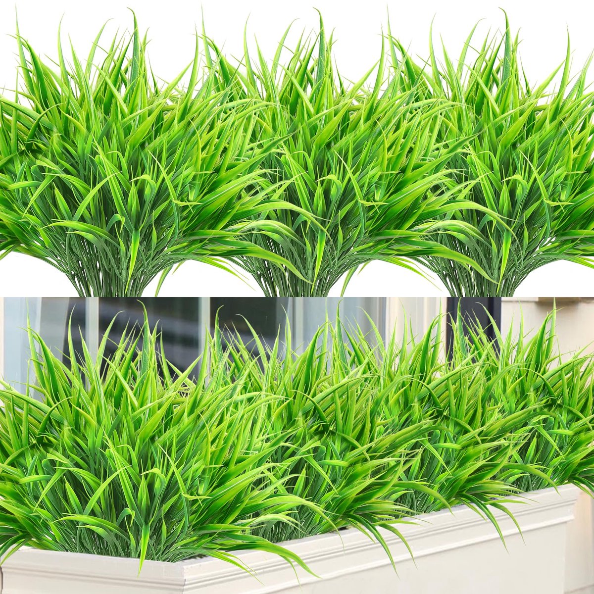 Kunstgras plantjes - Weerbestendig - Voor buiten - Groen - 8 stuks