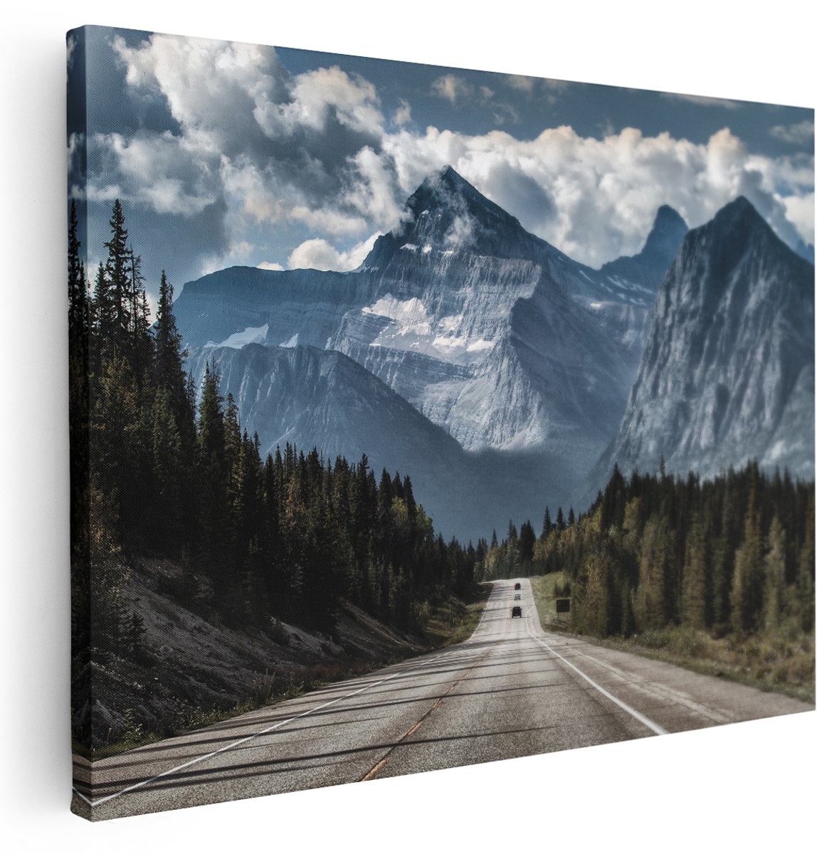 Artaza Canvas Schilderij Weg Voor De Grote Berg In Het Bos - 160x120 cm - Groot - Wanddecoratie Woonkamer - Schilderijen - Muurdecoratie