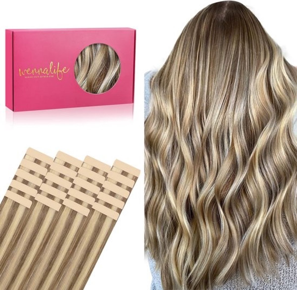 Tape-in Haarextensies van Echt Menselijk Haar - Steil - 45,5 cm - 50 gram - Tape Extensions voor Volume en Lengte
