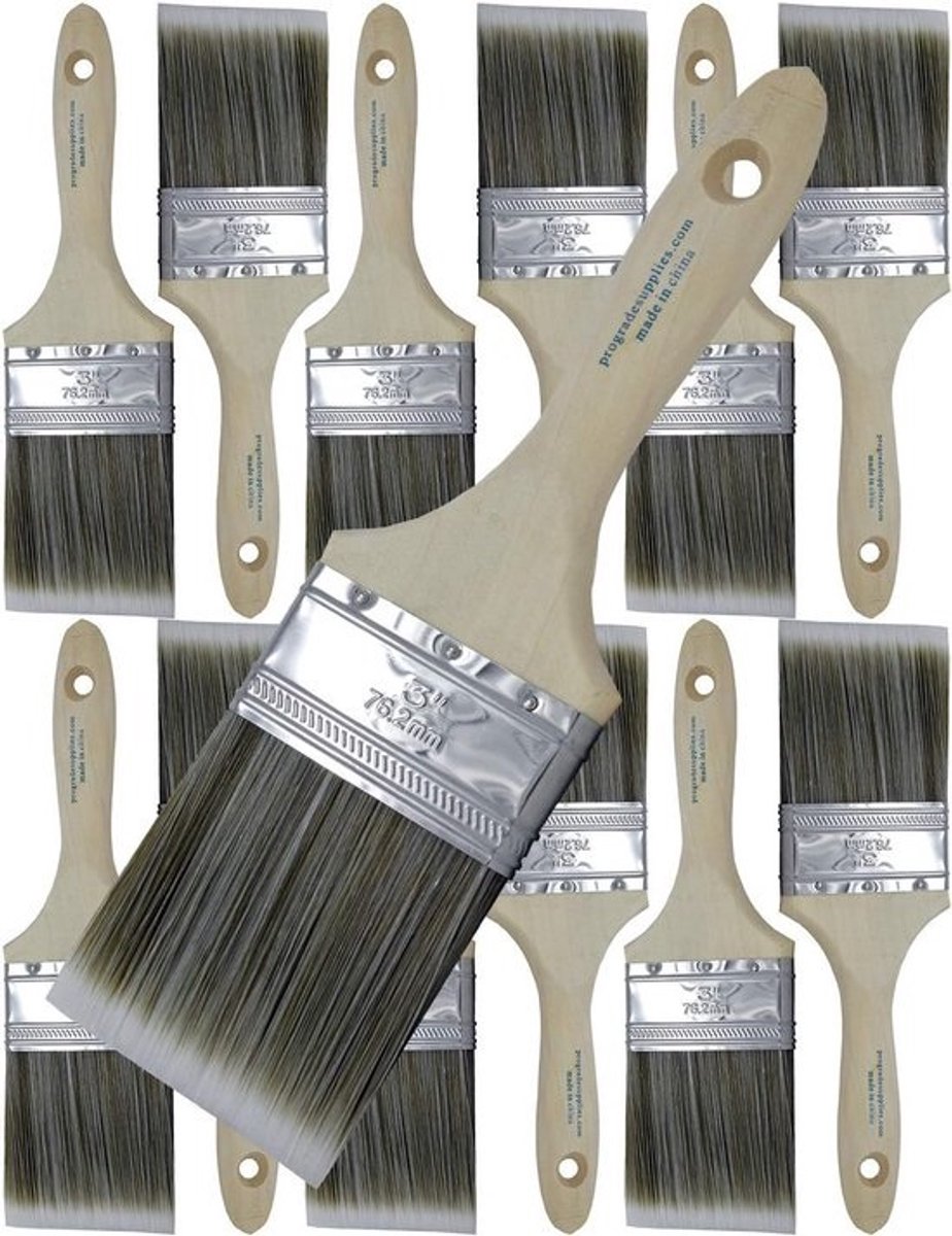 3 inch platte verfborstels 12-delig set voor muren, kozijnen en meubels