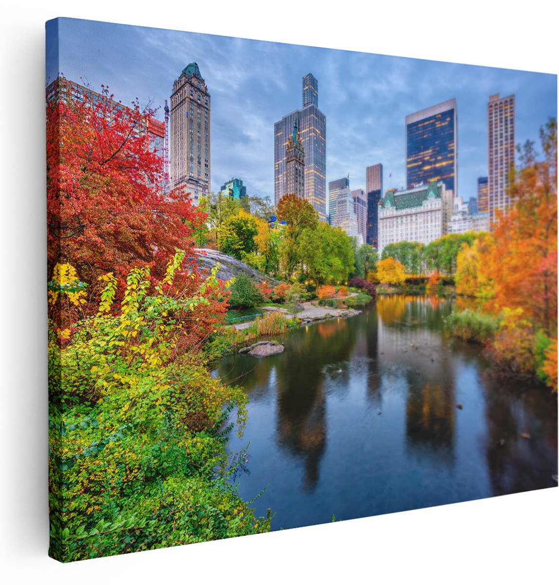 Artaza Canvas Schilderij Kleurrijke Central Park Tijdens De Herfst - 160x120 cm - Groot - Wanddecoratie Woonkamer - Schilderijen - Muurdecoratie