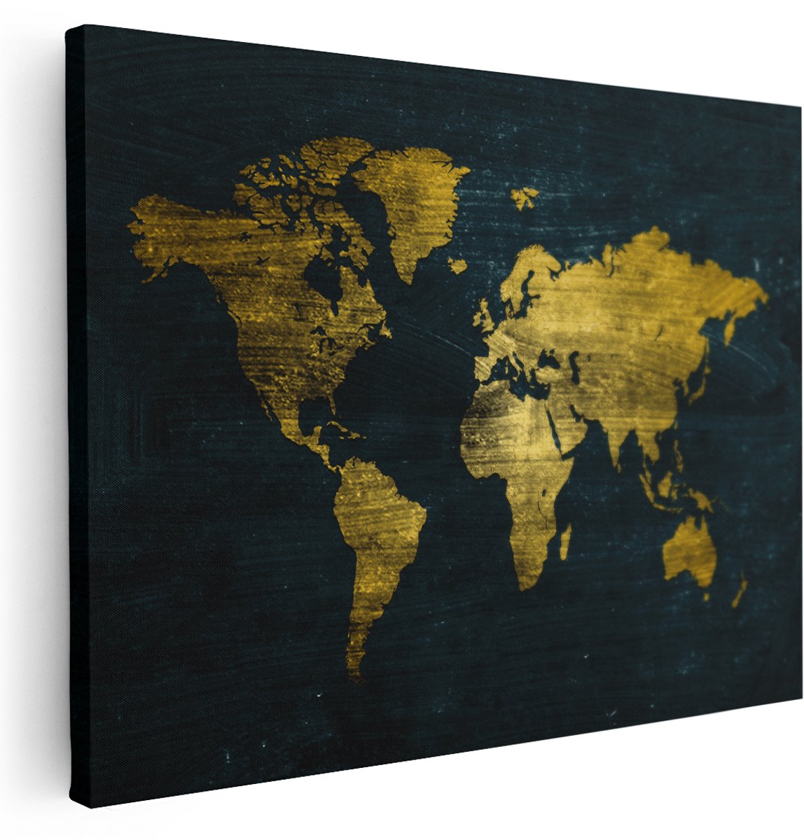 Artaza Canvas Schilderij Gouden Wereldkaart - 160x120 cm - Groot - Wanddecoratie Woonkamer - Schilderijen - Muurdecoratie