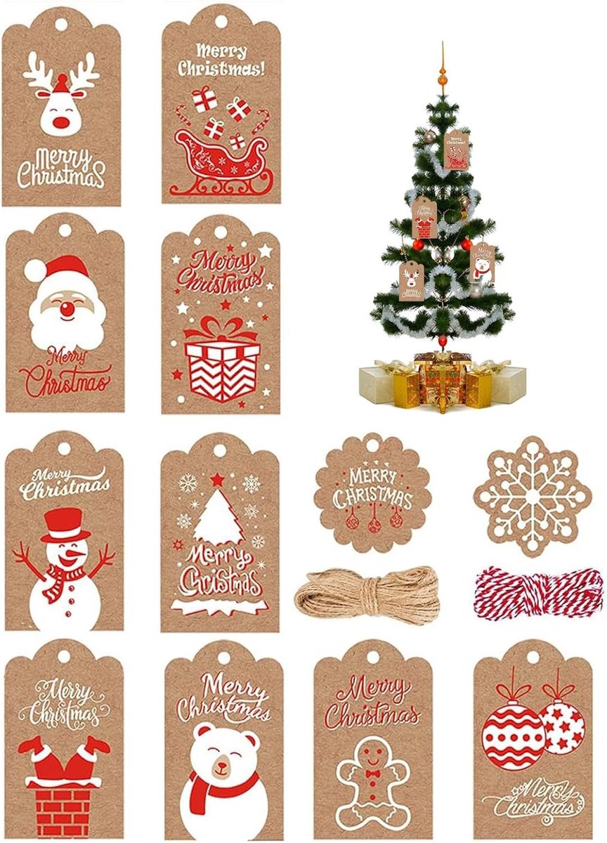 Set van 120 Kerstcadeau Labels van Kraftpapier, Perfect voor Cadeauverpakking, Stempelen en Decoratie