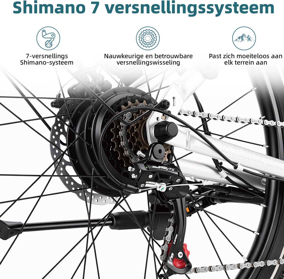 BEKUP V1 E-bike - 25 km/u - 26inch - 75km actieradius - 250W motor - 36V 14.5Ah accu - zilver thumbnail 3