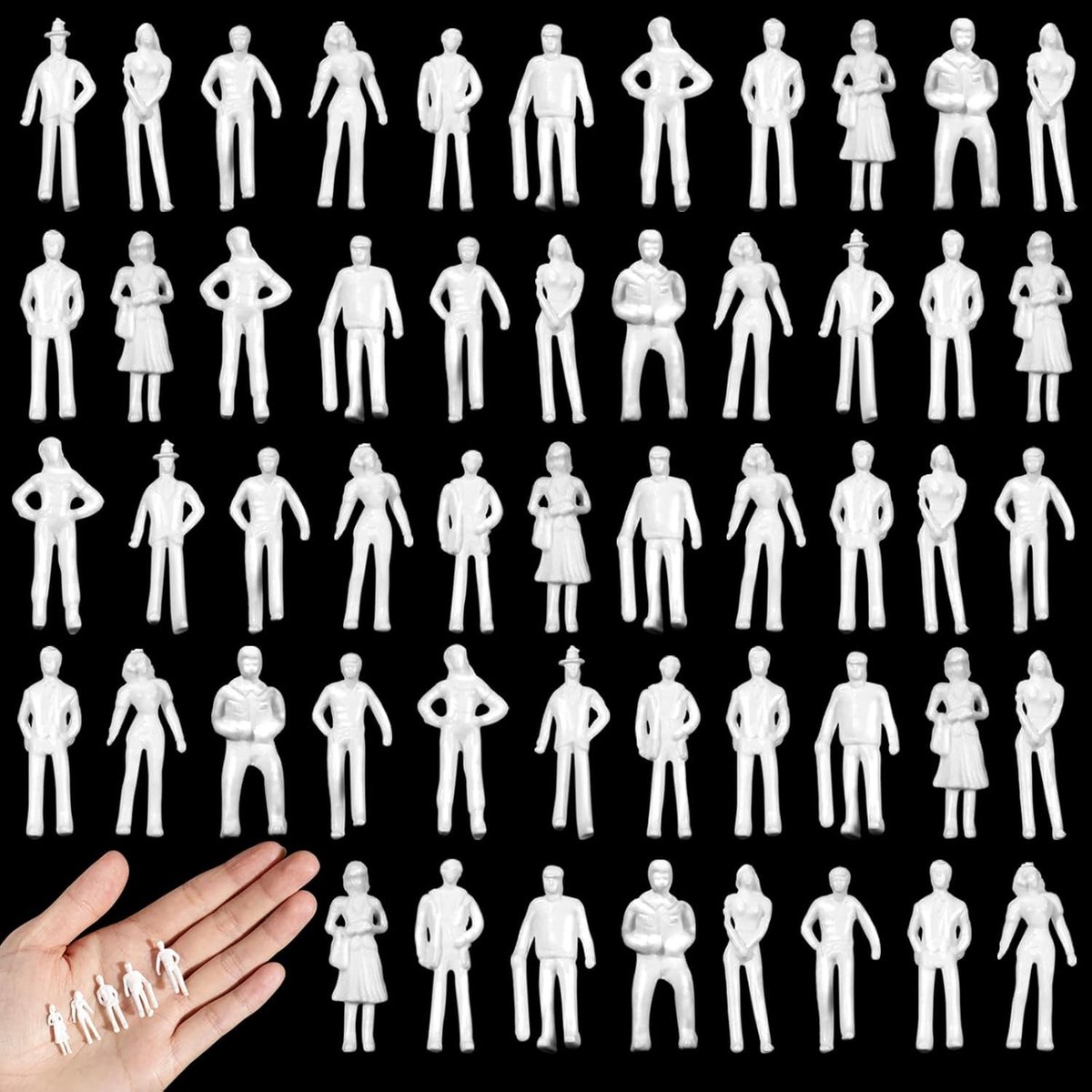 50 Stuks Witte Onbeschilderde Mini Figuren 1:75 Schaal Miniatuur Speelgoed voor Diorama's en Modelbouw