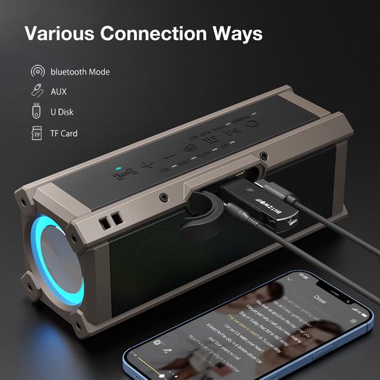 100W Bluetooth speakers - Draagbare luidsprekers - RGB-licht - IPX5 Waterdicht - TWS stereogeluid - 5000mAh - Quad-stuurprogramma's Dubbel diafragma Diepe bas - Voor binnen en Buitenshuis - zwart — afbeelding 3