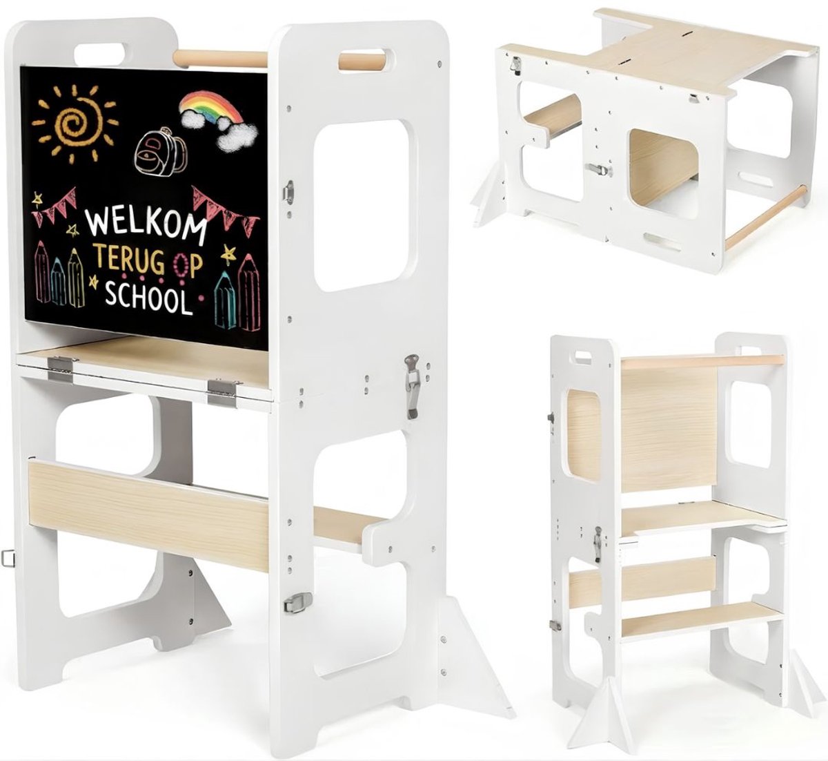 TYR® Leertoren Inklapbaar - 3-in-1 Multifunctionele Leertoren - Leertoren voor Kinderen - Wit - 42cm x 30cm x 80cm