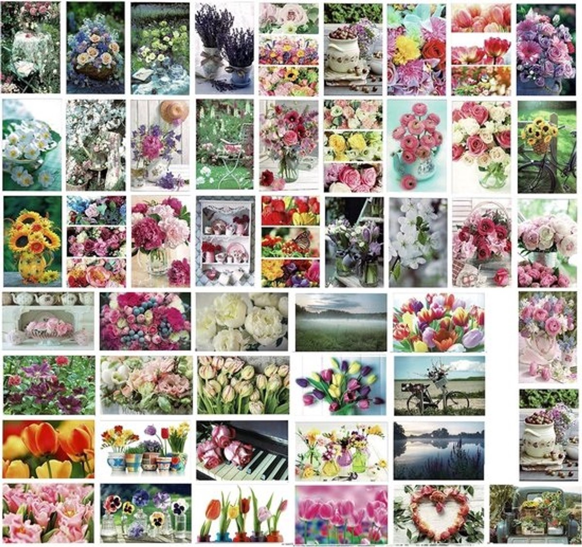 Luxe Blanco Wenskaarten - Bloemen Assortiment - 50 Stuks - 17x12cm Gevouwen