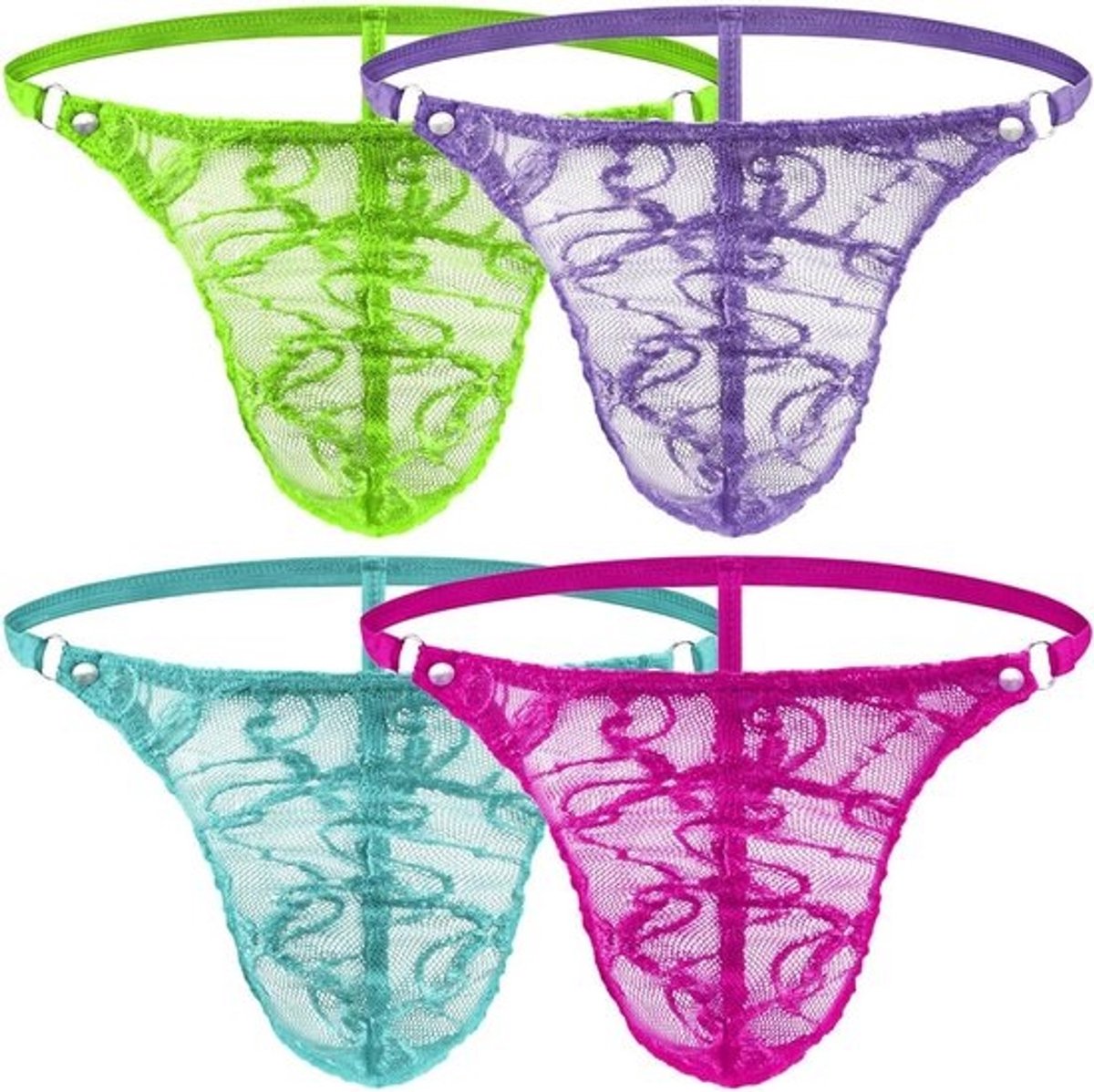 Set van 4 Heren C-String Slipjes - Sexy Kant G-String Laag Taille Elastisch Ondergoed