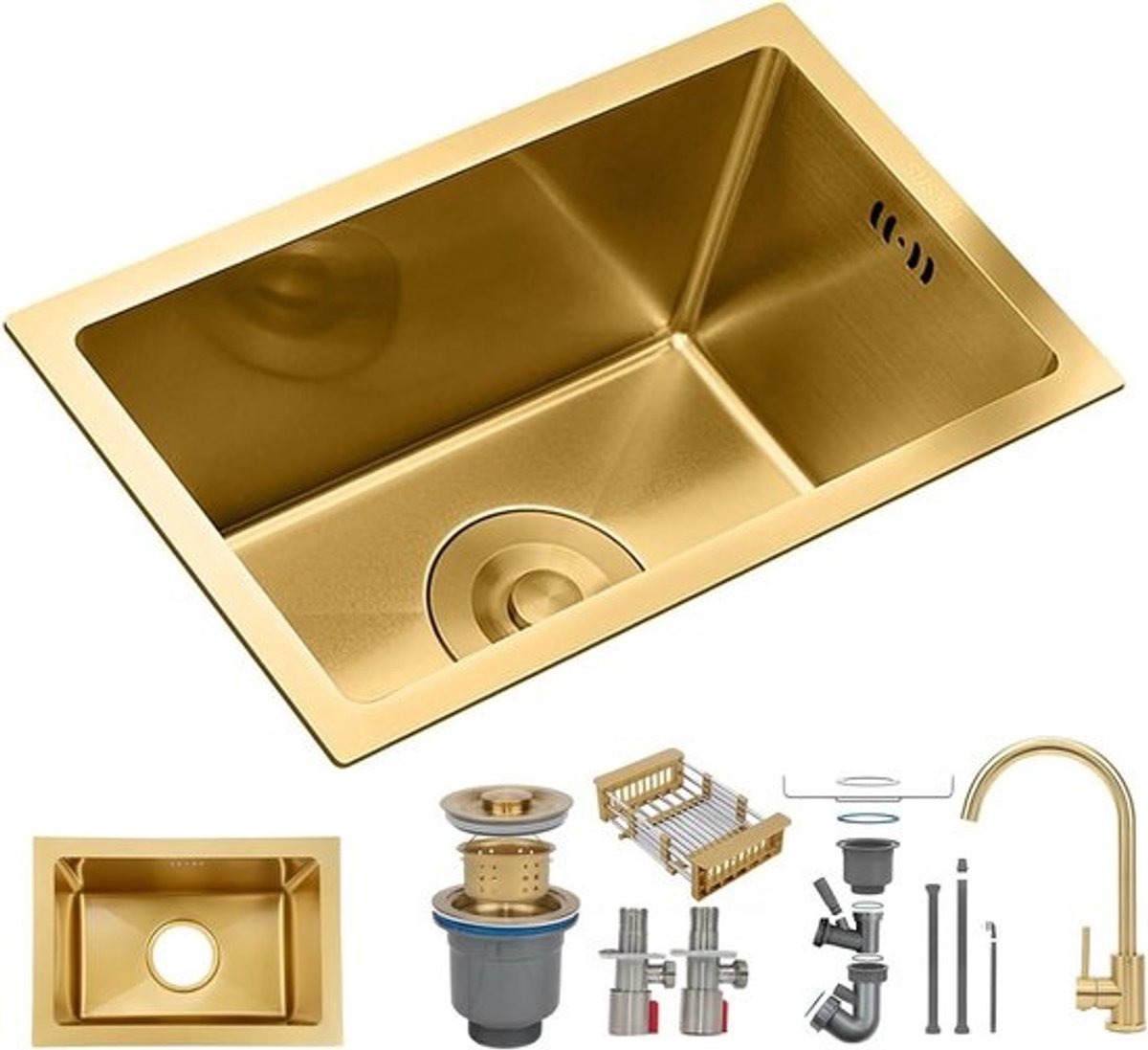 Ronde RVS Spoelbak (38x26 cm) - Gouden Keukenspoelbak Inbouw of Onderbouw met Sifon