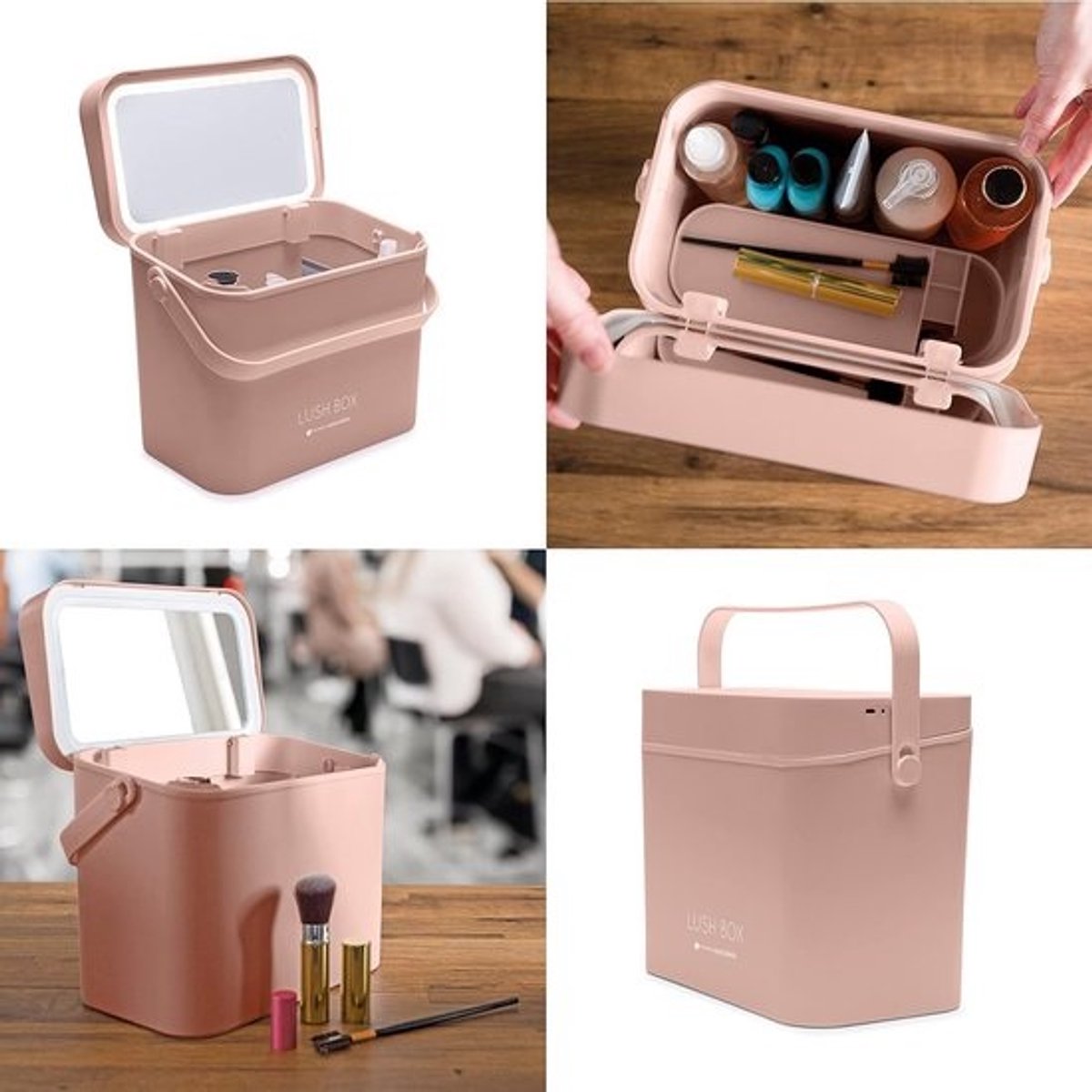 Grote Roze Make-up Koffer met LED Verlichte Spiegel - Draagbare Vanity Reiskoffer