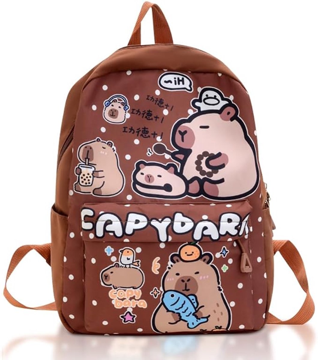 Capybara Rugzak, Capybara Schoolrugzak met Siliconen Etui Cartoon Kinderrugzak Kawaii Rugzakken Lichte Vrijetijdstas Dagrugzak Tassen Dubbele Schoudertas voor Kinderen(32x24x11cm)