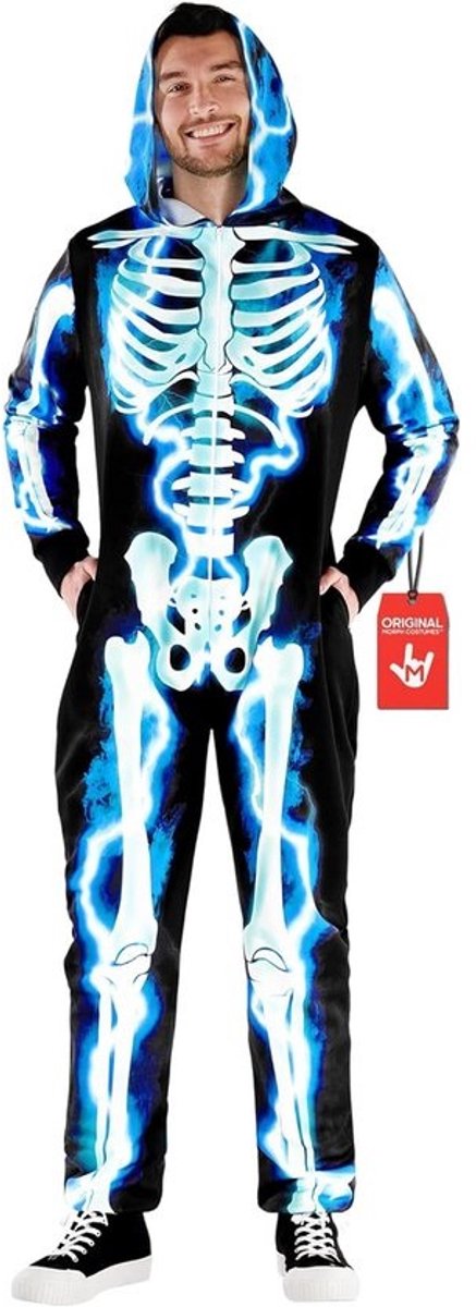 Opvallend Skelet Kostuum Volwassenen Mannen - Comfortabele Onesie met Blauwe Skeletprint voor Halloween
