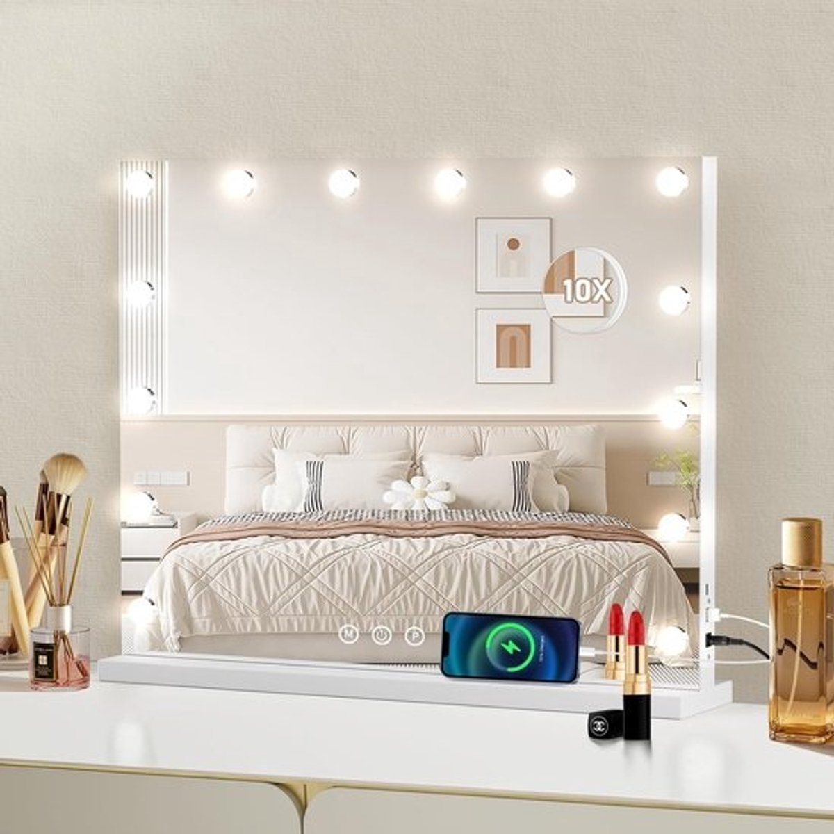 Verlichte Make-up Spiegel - Tafelspiegel LED - Aanbrengen Make-up - Instelbare Verlichting - 50 x 42 cm - Zwart