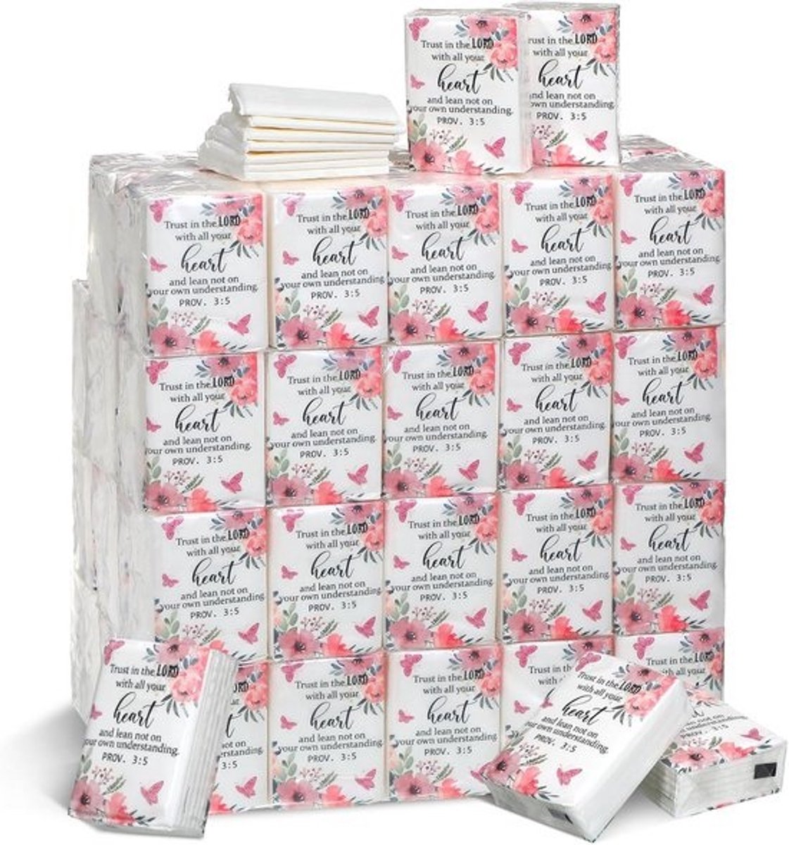 120 Stuks Reisformaat Zakdoekjes in Bulk, 4-laags, met Inspirerende Tekst, Ideaal voor Thuis en Onderweg
