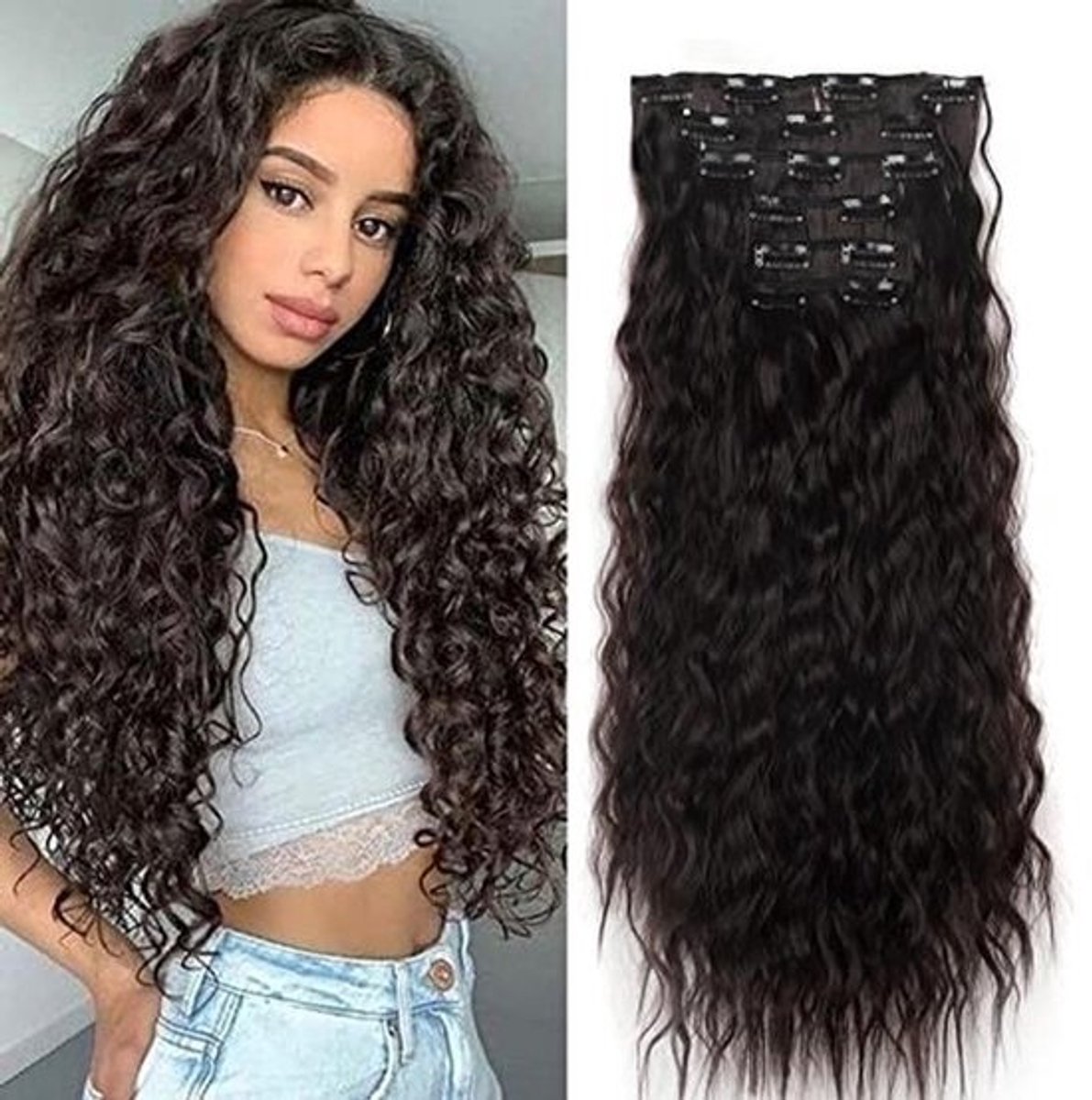 Golvend Haarstuk Clip-in Extensions 50cm - 6 PCS Synthetisch Haar voor Vrouwen