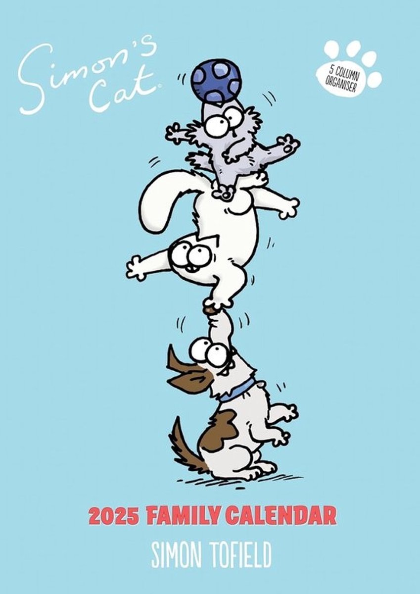 A3 Familiekalender 2025 - Simon's Cat Wandkalender met Maandelijkse Illustraties en Notities