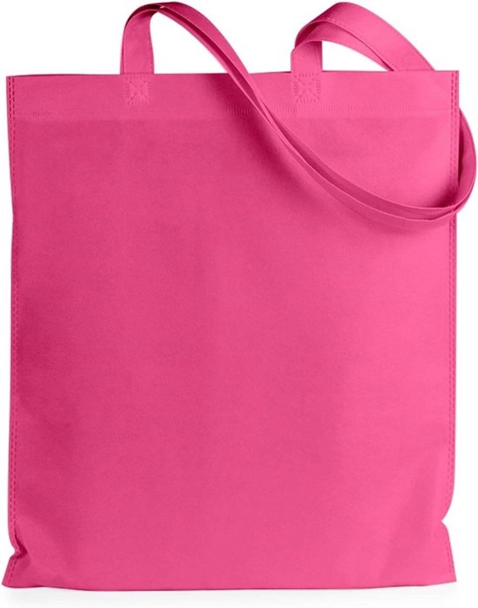 Herbruikbare Katoenen Tassen - Stofzakken met Lange Handgrepen, 100% Katoen, Wasbare Winkeltas, 36x40cm, Fuchsia