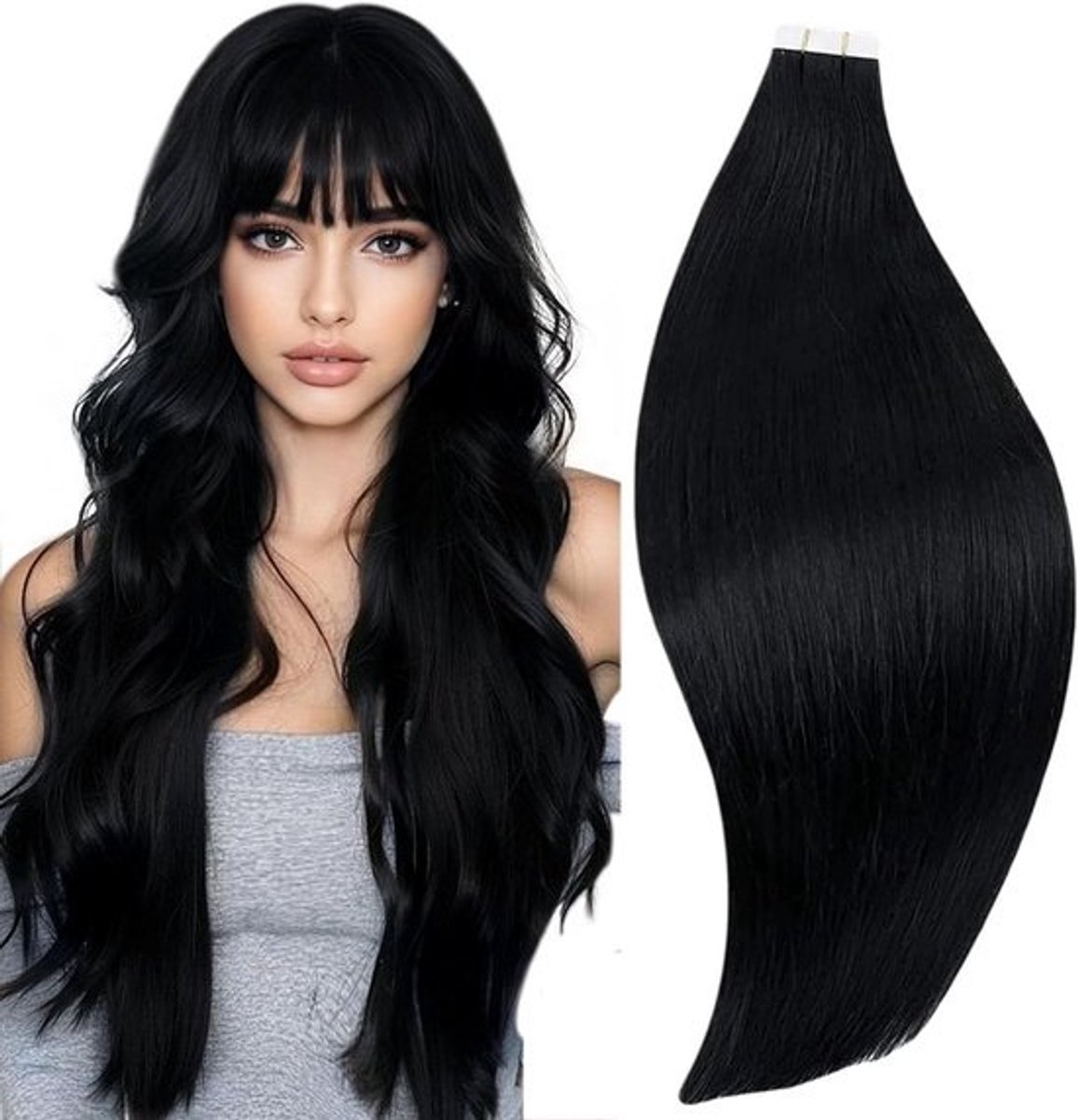 Tape In Extensions Echt Menselijk Haar Zwart - Onzichtbare Huidweefsel Tape Extensions 25 cm