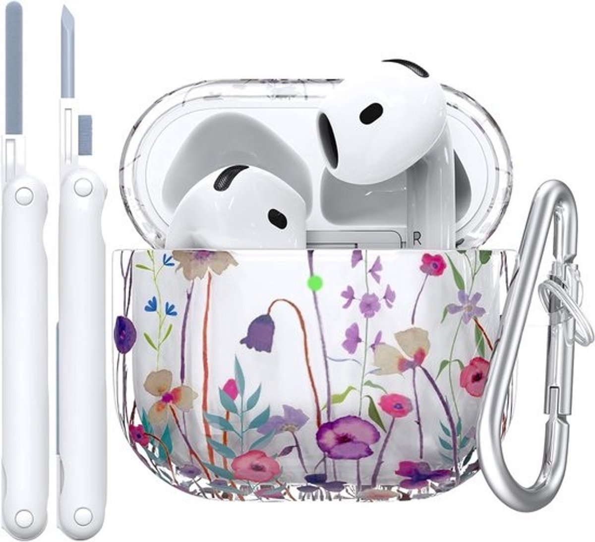 Transparant Beschermhoesje met Paarse Bloemen voor AirPods 4e Generatie (2024) - Schokbestendig en Draadloos Opladen