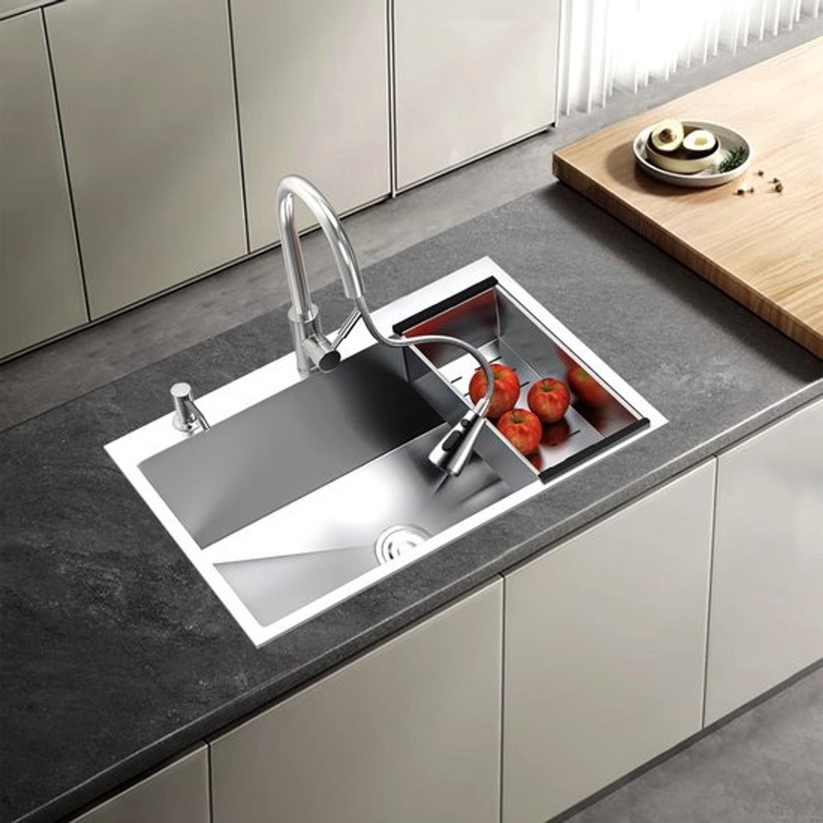 RVS Keukenspoelbak 80x50 cm Inbouw of Opbouw Wastafel Zonder Kraan met Afvoer