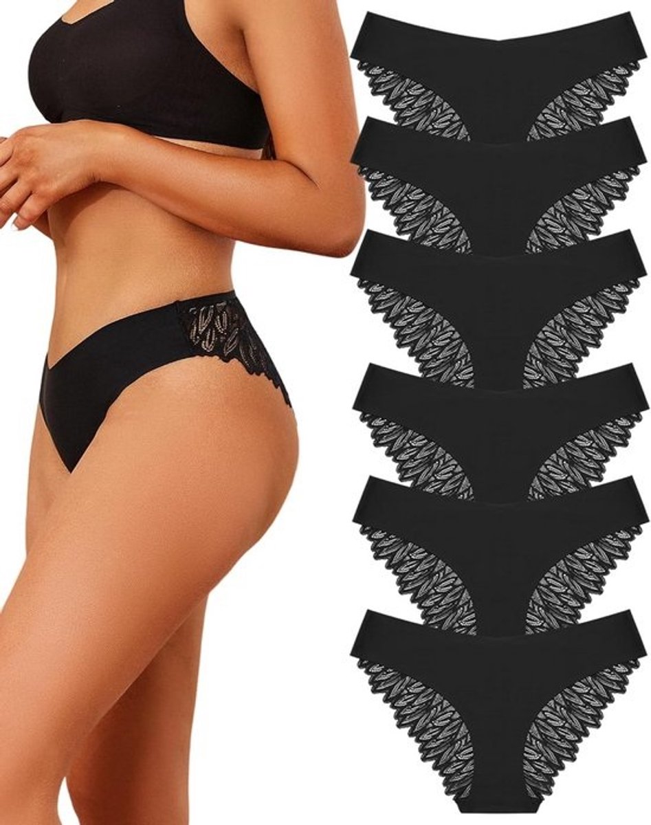 Naadloze Hipster Dames Ondergoed - Sexy Slip met Kant en V-Taille - 6 Stuks